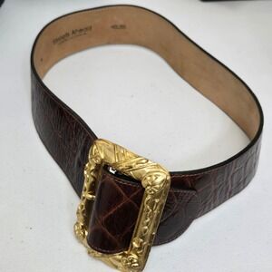 Streets Ahead Women's Brown Croc Embossed Leather Belt Gold Scroll Buckle Medium